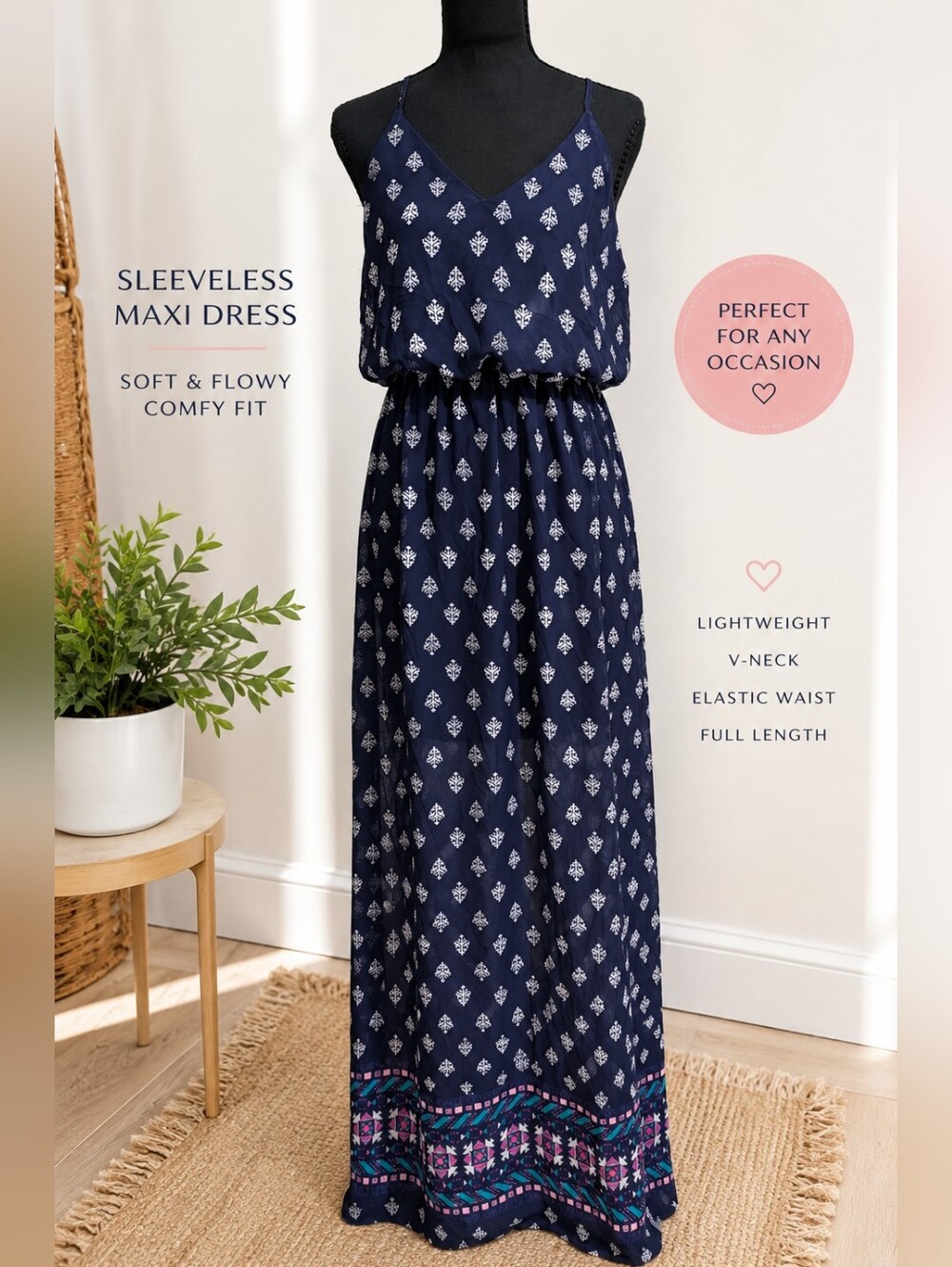 Sienna Sky Boho Maxi Dress Medium Blue White Festival Beach Vacation